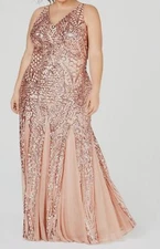NW Nightway Women's Pink Sequined Mesh Gown Dress Plus Size 18W