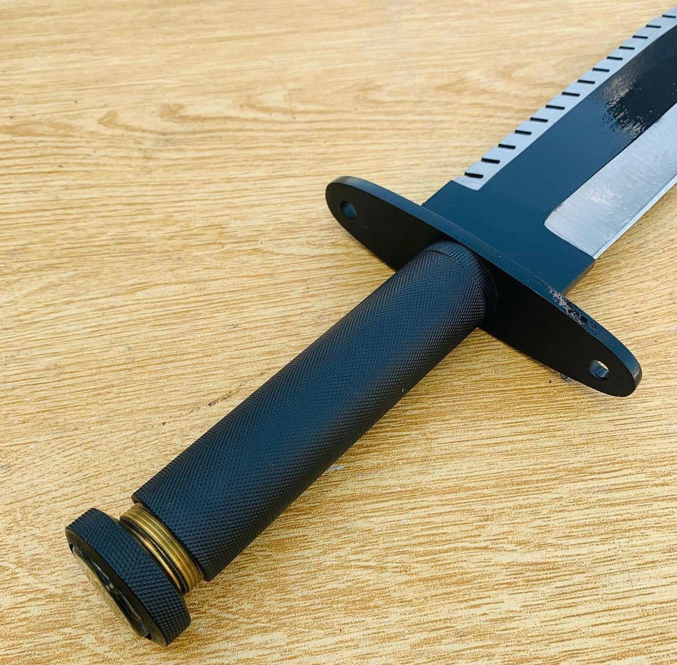 CUSTOM HANDMADE CARBON STEEL BLADE RAMBO DAGGER | BLACK COATED BRASS HANDLE - Image 2 of 4
