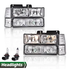 Fit For 94-99 Chevy C/K 1500/2500/3500 Chrome Housing Headlights Clear Reflector