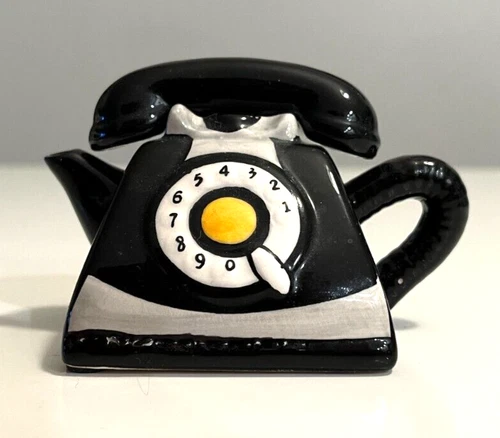 VTG GREENBRIER 2.5" MINIATURE BLACK TELEPHONE CERAMIC TEAPOT for DISPLAY/DECOR