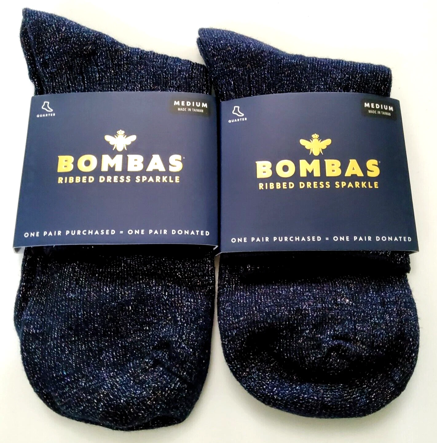 Bombas Women's Ribbed Dress Sparkle Quarter Socks Lot Of 2 Size M (8-10.5)