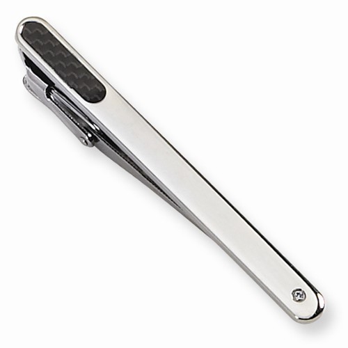 Stainless Steel Black Carbon Fiber Diamond Accent Tie Bar Stainless Steel Black Carbon Fiber Diamond Accent Tie Bar