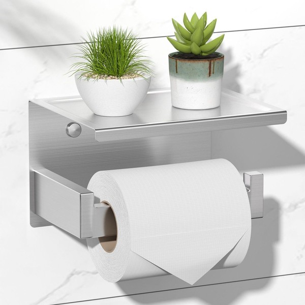 Toilettenpapierhalter Selbstklebend Edelstahl Wandmontage Mit Ablage Silber-image