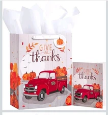 WRAPAHOLIC Large Gift Bag with Card and Tissue Paper 33cm Car Pumpkins and Thank