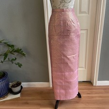 Lao Thai Khmer Hmong Traditional Skirt top Sinh Pink Gold Back Zipper  Clasp