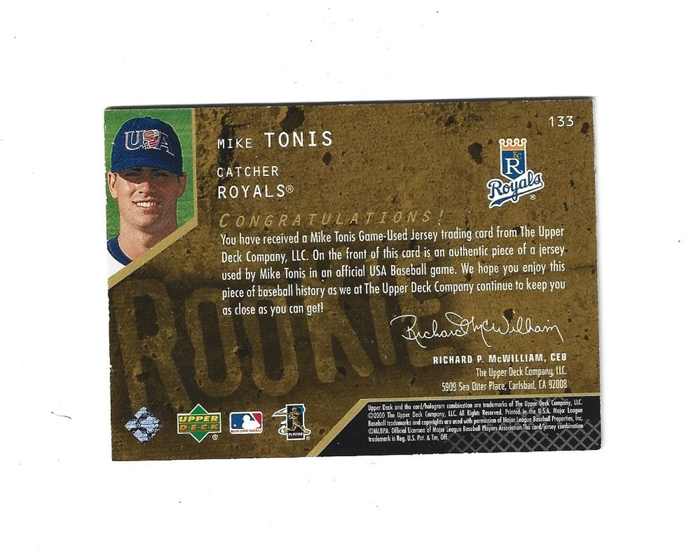 2000 Black Diamond Rookie Edition #133 Mike Tonis JSY RC  KANSAS CITY  ROYALS - Image 2 of 2