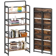 No Assembly Folding Bookshelf, 4-Shelf 54" H Collapsible Foldable Bookcase St...