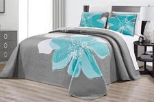 - 3-Piece Fine Printed (90 X 88) Quilt Set Reversible Bedspread Coverlet (Dou...
