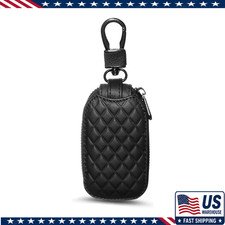 Leather Car Key Fob Case Zipper And Metal Hook Black Microfiber Licolor Black Leather Car Key Fob Case Zipper And Metal Hook Black Microfiber Licolor Black