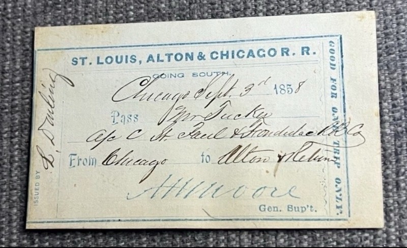 1858 St. Louis, Alton & Chicago R.R. Railroad Pass – Pre Civil War