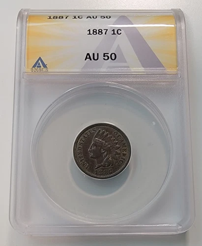 1887 Indian Head Cent 1C, AU 50 ANACS