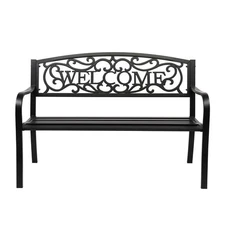 50" Welcome Backrest Cast Iron Bench Patio Garden Seat Park Furniture Backyard