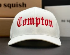 White Compton CA Hat Red Flex Fit Headwear Eazy-E West Coast Fitted Cap Gift