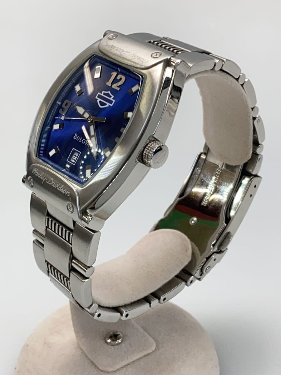 BULOVA HARLEY-DAVIDSON Quartz Analog Watch Blue Silver JAPAN