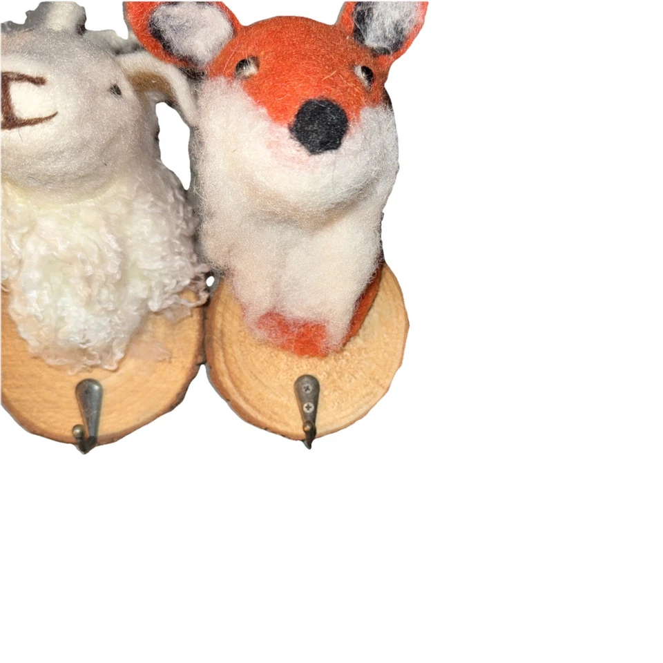 Ganchos de pared de tronco de árbol de animales de lana para guardería/niños! ¡Juego de 3! ¡Cabra, zorro, ciervo! 8"" Foto 4 de 4