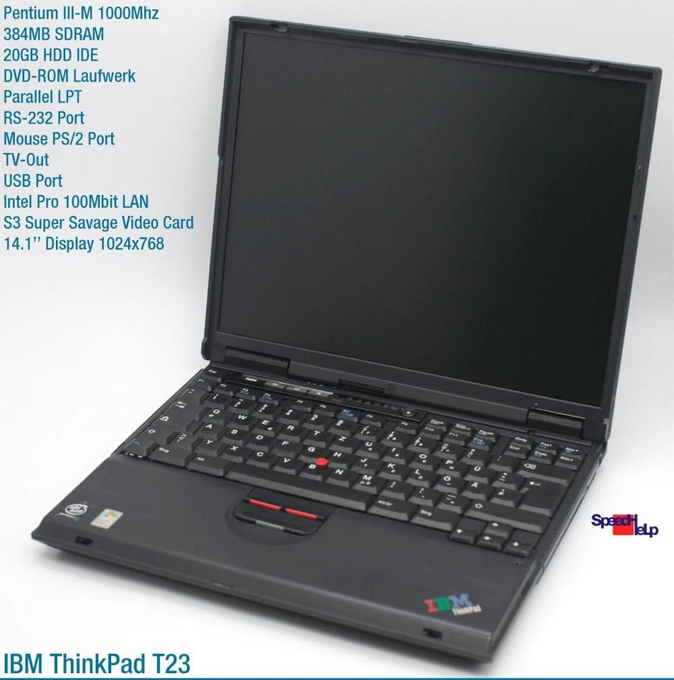 Notebook IBM THINKPAD T23 INTEL PENTIUM 3 1000MHZ Laptop Windows 98 LAN DVD Top - Immagine 2 di 4