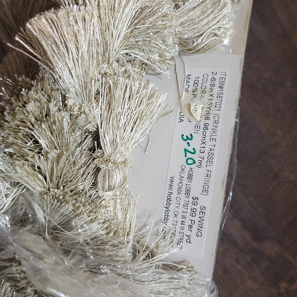 Borde de venta inmobiliaria - 2 6/8” x 15 yardas dorado/plateado color lino borla flecos Foto 4 de 4