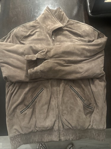 Bally, Bally Men's Suede Bomber Jacket Beige Stripe Size 42, Vintage Made in Italy