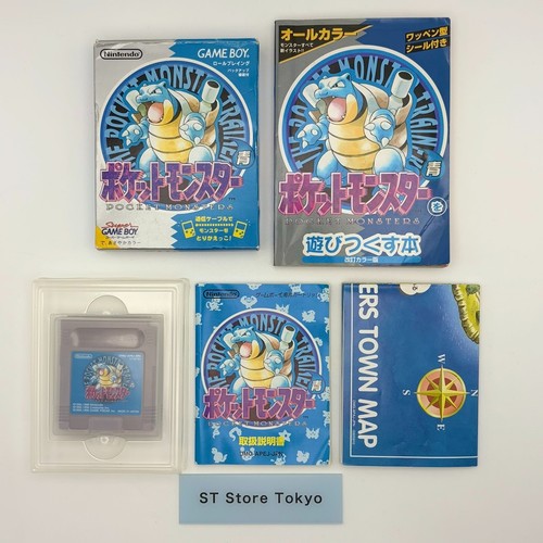 Game Boy Pokemon Blue Version Japanese Nintendo w/ Strategy Guide Book VG