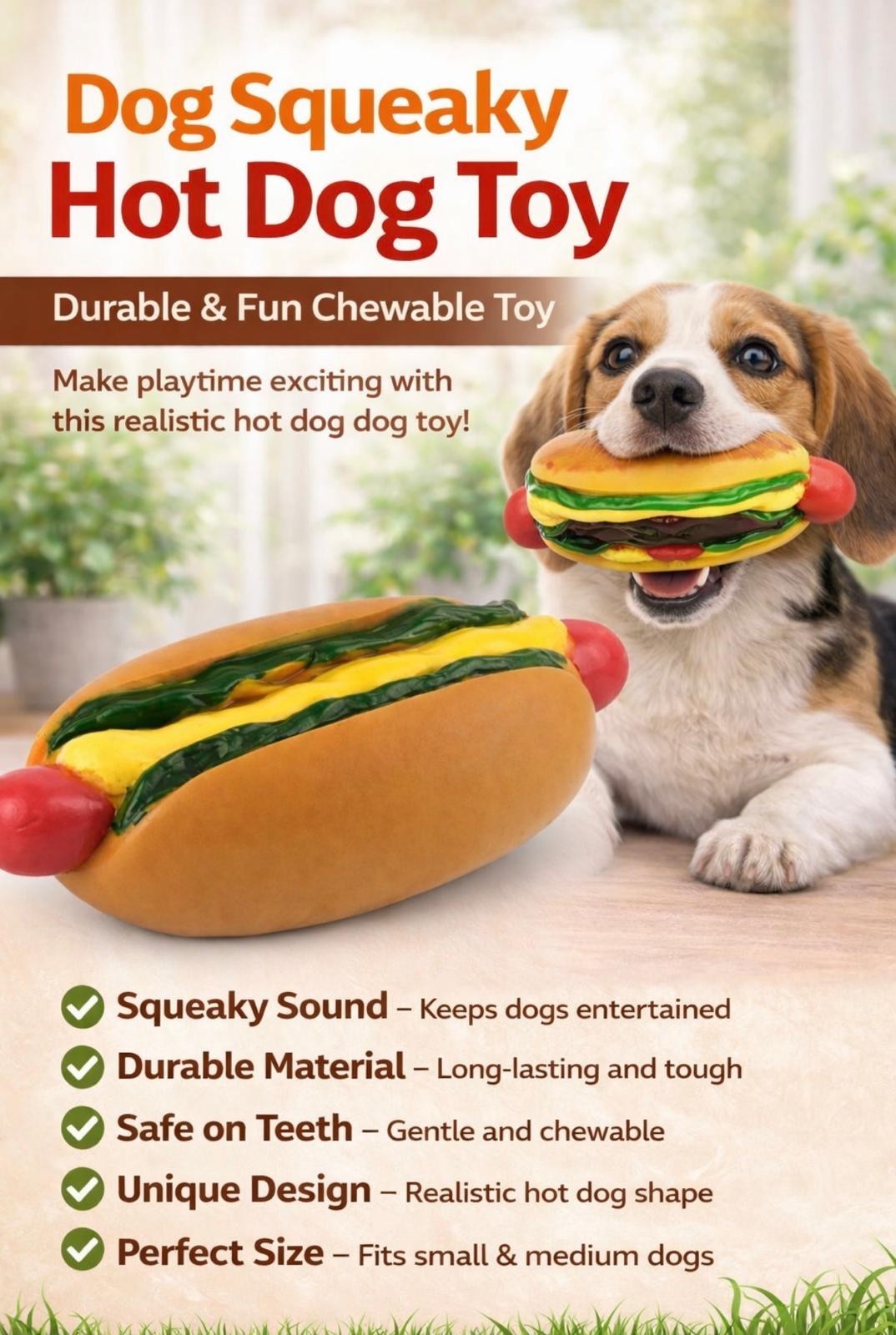 Toy Hot Dog Rubber Dog Chew Toy - Fun Shape for Dogs Duke's