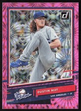2020 Donruss The Rookies Pink Fireworks Dustin May #R-3 Los Angeles Dodgers