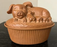 Vtg Gourmet Topf Terra Cotta Clay Pig Dutch Oven Baker Roaster  1981 Made USA