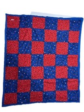 Handmade Lap Patchwork Quilt Blanket Blues Red Start Patterned 60x54