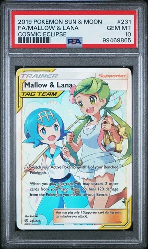 2019 POKEMON SUN & MOON COSMIC ECLIPSE #231 FULL ART/MALLOW & LANA PSA 10