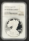 2019-W Eagle S$1  PROOF AMERICAN SILVER EAGLE, 1 OZ .999 NGC PF-70 ULTRA CAMEO!