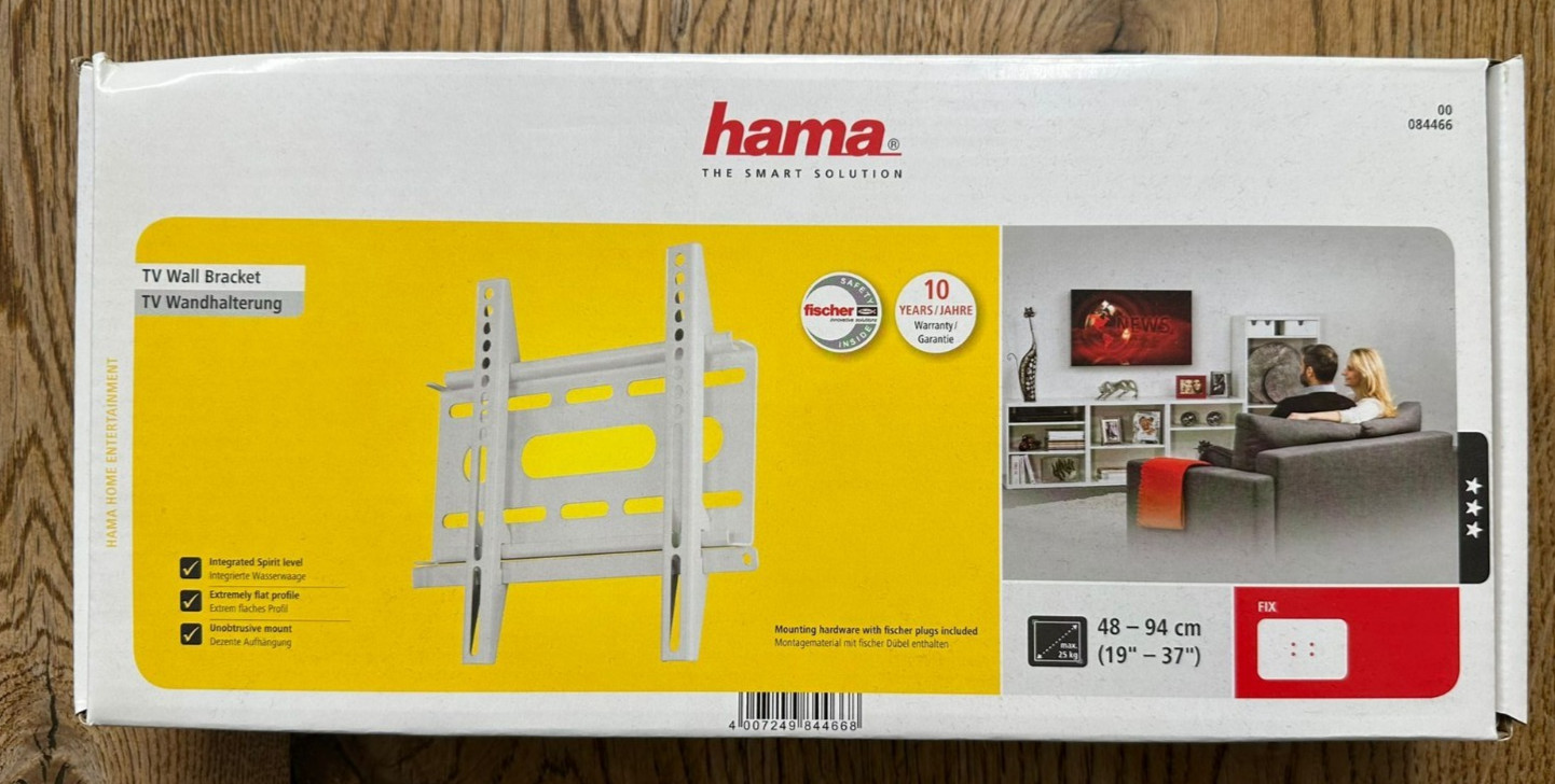 Hama TV-Wandhalterung 19-37 Zoll VESA 200×200 Weiß flach stabil Wandabstand kurz