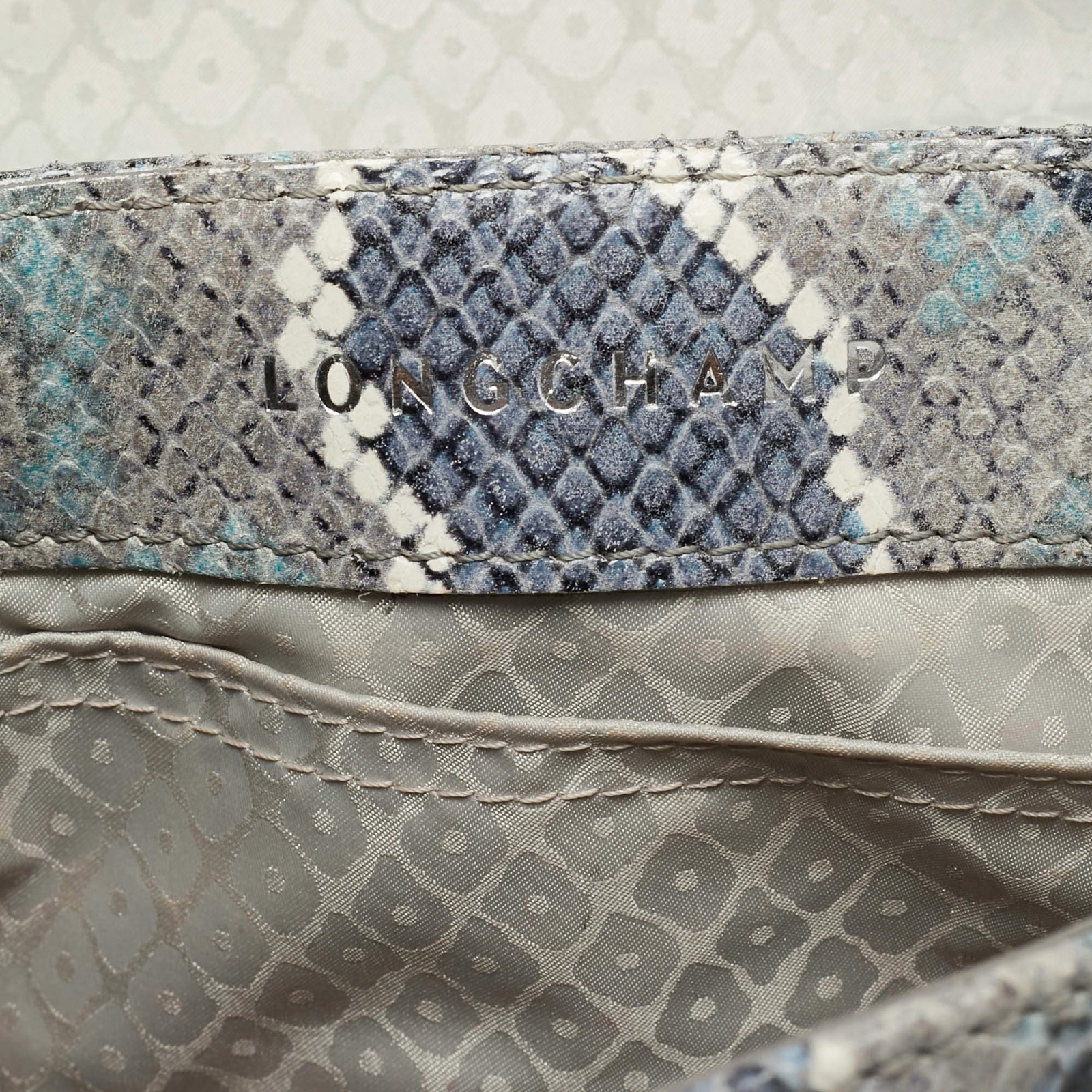 Longchamp Amazone Blue Python Embossed Leather Cr… - image 8