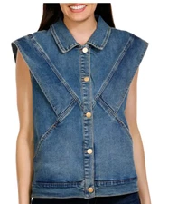 DEMOCRACY Womens Sleeveless Button Front Flange VEST Size M NWT