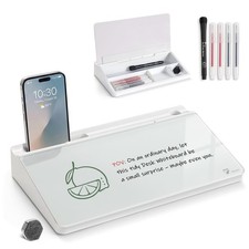 Small Compact Glass Desktop Whiteboard with Storage   12 x 7 in Dry Erase Boa...