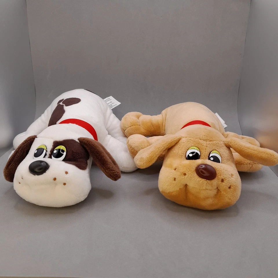 Lot of 2 Pound Puppies Dog Plush 8” 2019 White Brown Spots & Tan Red Collars - Image 2 of 4