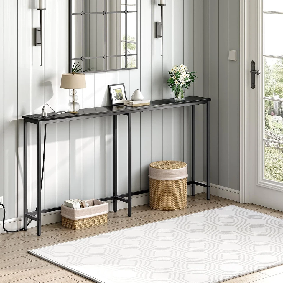 70.9" Narrow Console Table with Charging Station, 5.9" Sofa Table with 2 Powe... - Image 3 of 4