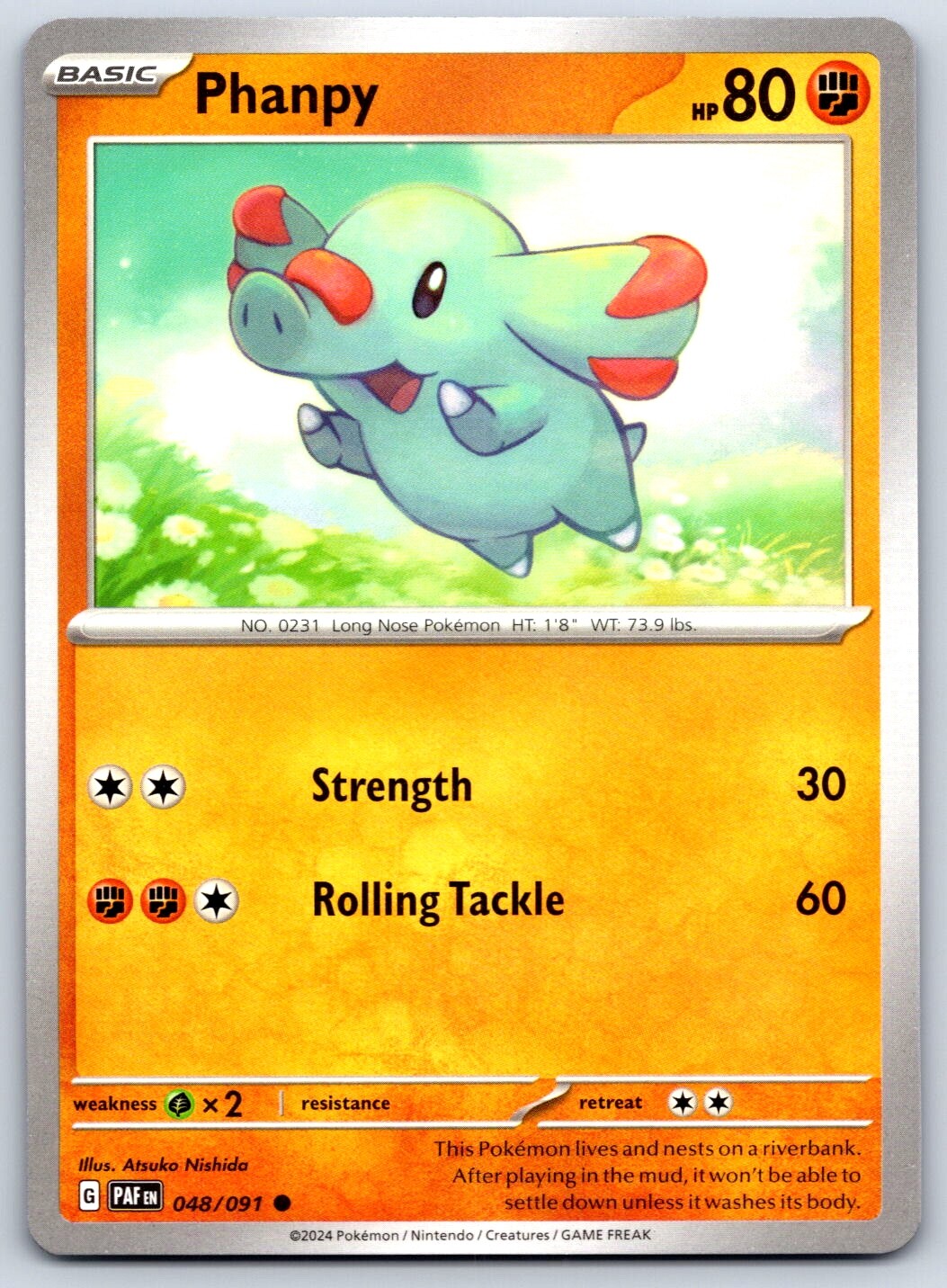 Phanpy - Paldean Fates PAF EN 048/091 Pokemon TCG Card NM