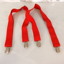 Boy Red X Back Classic Suspenders Solid Silver 4 Clip Adjustable Stretch Braces