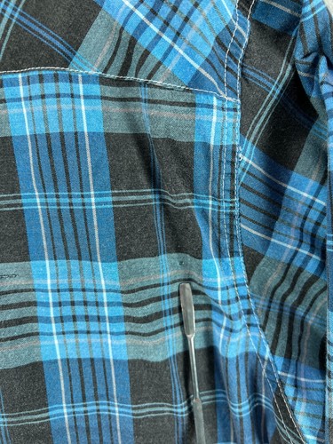 Mens Shirts Large Button Up Casual Country Blue Black Plaid Pearl Snap - Picture 7 of 9