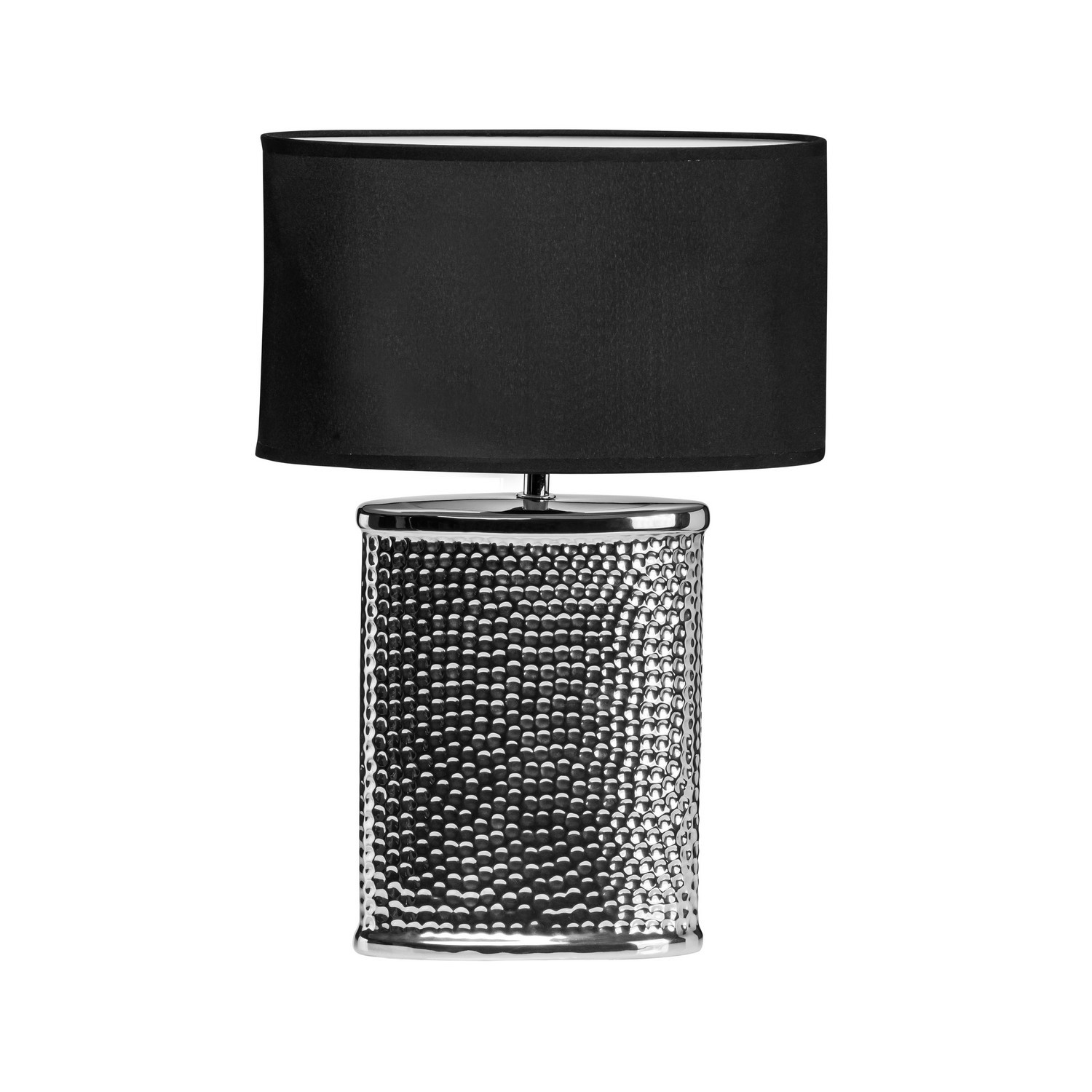 Regents Park Ceramic Table Lamp Hammered Chrome Effect Black Desk Living Decor
