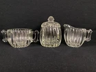 Vintage Jeanette National Clear Glass Creamer Sugar Bowl Jelly Jar w/ Lid 3 pc