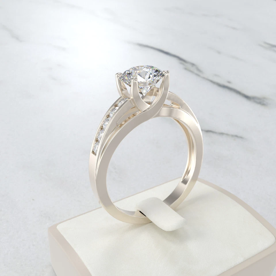 Juego de canales de anillo de compromiso moissanita oro champán 10k 14k 18k SS925 Foto 3 de 4