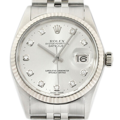 Rolex Datejust 18K White Gold & SS Silver Diamond Dial Jubilee Band Watch 16014