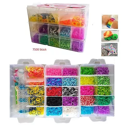 MARKENLOS Loom Bands ca. 7500 Stk. bunte Gummibänder Set + Haken Webrahmen Webhaken DIY