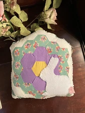 Primitive Pillow from vintage Quilt Section, I added a Bunny To Front