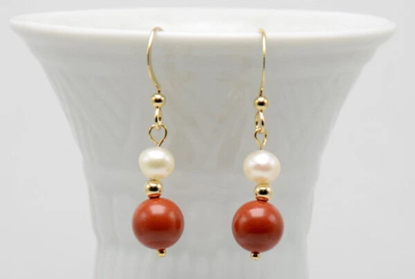 T03 Orecchini Bianchi Perla E Rotondi Agata Argento Sterling 925 Placcato Oro - Immagine 2 di 3