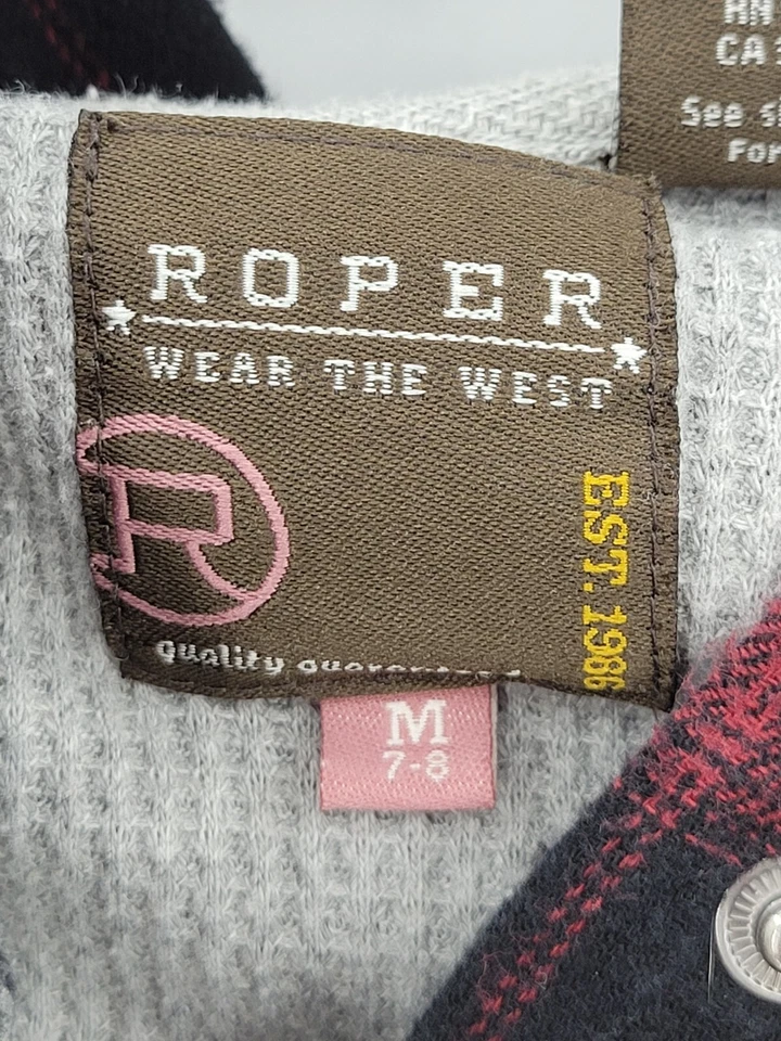 Roper Shirt Jacket Shacket Girls Medium 7-8 Red Black Check Lined Hooded - Image 3 of 4