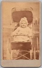 ANTIQUE CDV C. 1870s BROWN & EDWARDS BABY IN FANCY STROLLER MODESTO CALIFORNIA