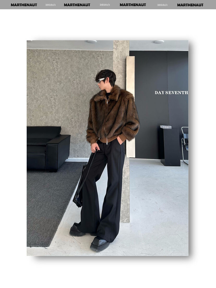 Mens Loose Fit Short Coat Lapel Collar Faux Fur Jacket Zip Mens Loose Fit Short Coat Lapel Collar Faux Fur Jacket Zip
