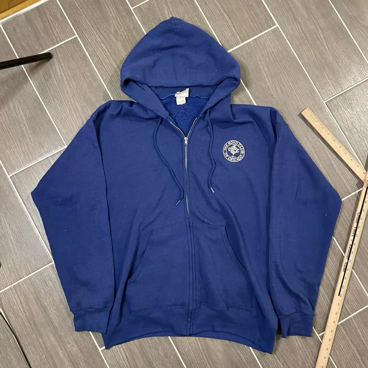 Vintage Lee Zip Up Hoodie Mens XL BOXY Fit Thin Made In USA CHICAGO BOND CLUB