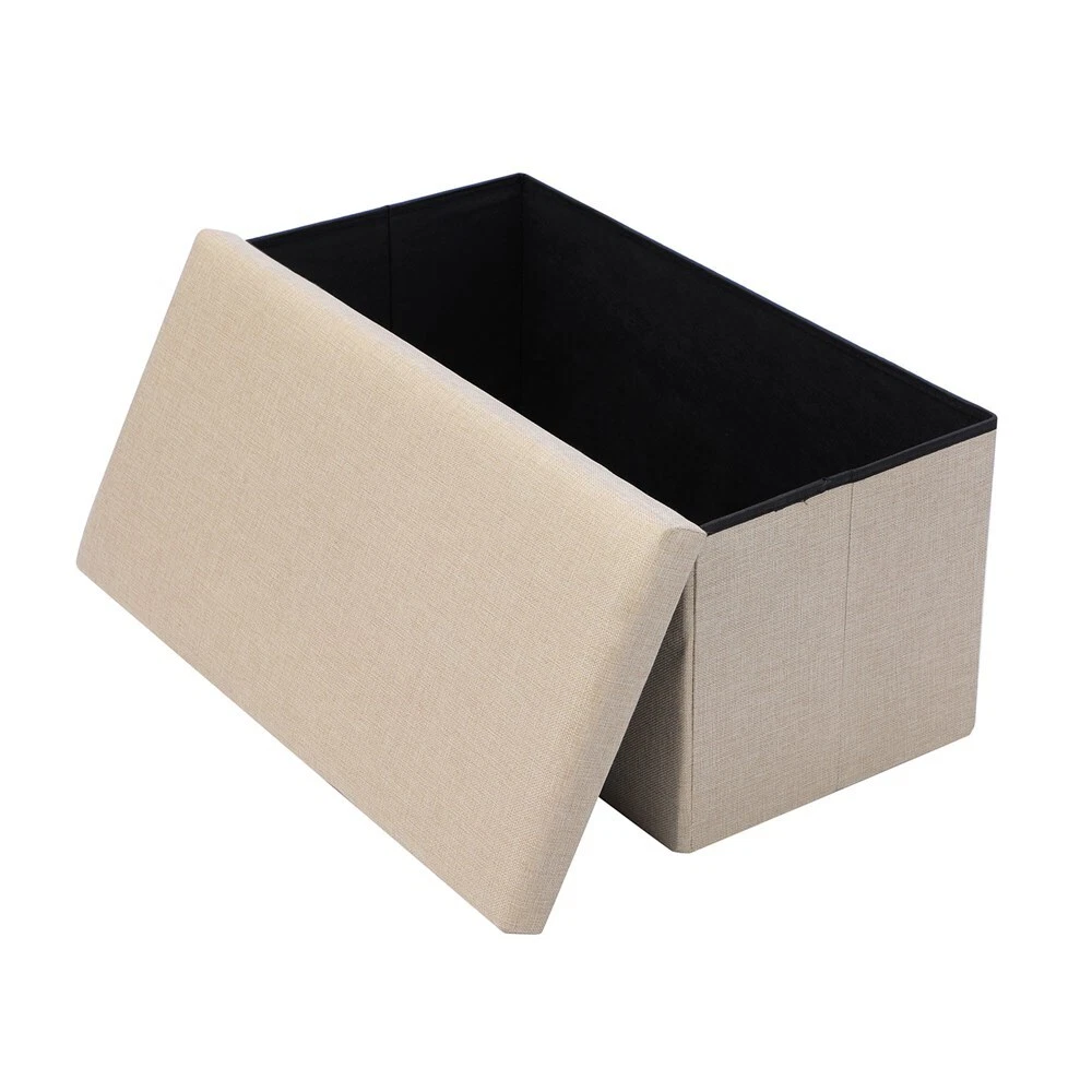 Box Sweden Cream Ottoman Storage Cube 76x36cm Faux Linen Stool/Home Organiser
